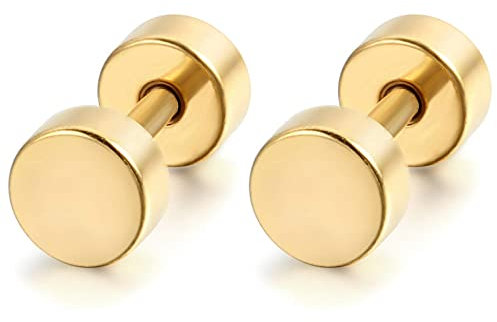 Flongo Männer Ohrstecker Knopf Frauen Ohrringe, 3-14mm Gestüt Stecker Flach Ohrringe Ohrstecker Ohrhänger Gold Taper Fake Plug Tunnel Piercing Herren,Damen