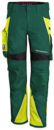 Grizzlyskin Bundhose Grün/Warngelb N66 - Unisex Workwear Arbeitshose für Männer und Damen mit vielen Taschen, Cordura-Schutzhose