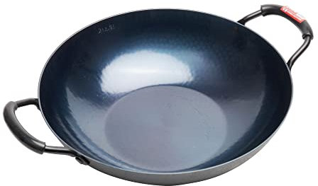 臻三环 ZhenSanHuan Wok de hierro martillado a mano con fondo plano para inducción (2 asas)