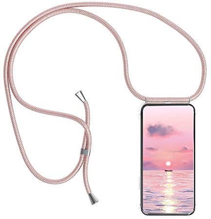 Case for iPhone 12 / iPhone 12 Pro 6.1'', Lanyard Strap Phone Case [Length Adjustable ] Clear TPU Necklace Chain Mobile Phone Cover Ultra-Slim Transparent Silicone Shockproof Cover, Rose Gold