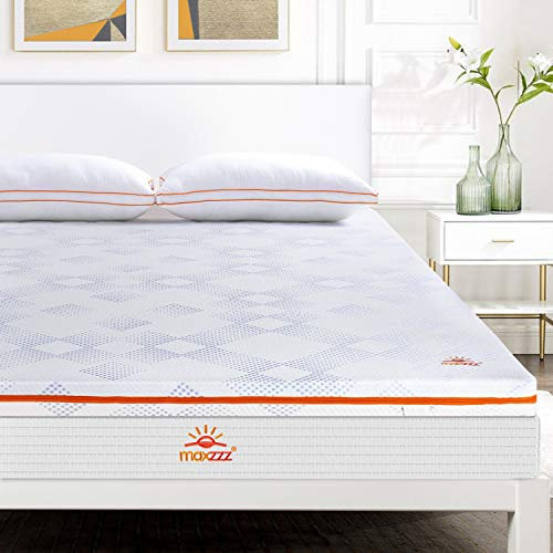 Maxzzz Topper Viscoelastico Gel 135x190x7.5cm Topper con Funda Hipoalergénica Infusión Gel Topper Colchón de Enfriamiento de Alta Densidad Extraíble Diseño Ventilado Antiácaros y Transpirable