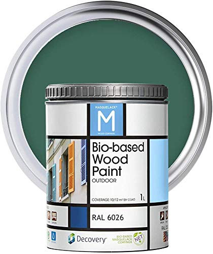 MASQUELACK M Impregnante per Legno Esterno - Verde - RAL 6026-1 Litro - Protegge dall'Acqua, Umidità e Raggi UV - Vernice Naturale ad Alta Copertura e Rifinitura Semi Opaca - Asciugatura Veloce