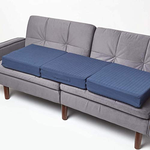 Homescapes 3-Sitzer Sofa-Sitzerhöhung 150x50 cm dunkelblau, 10 cm Dickes Sitzkissen Baumwolle, Couch-Auflage orthopädischer Schaumstoff