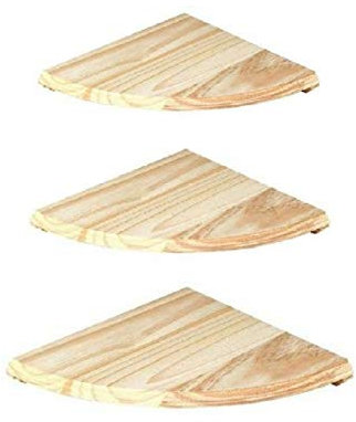 Set Of 3 Natural Wood Corner Shelf Wall Mounted Storage Wooden Unit Shelves Kit Home & Kitchen Decorative Corner Shelves (285 x 285 x 16 mm)