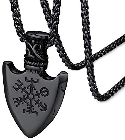 Nordic Compass Necklace Viking Jewellery 316L Stainless Steel Vegvisir Triangle Shield Pendant Amulet Jewelry Talisman of Protection for Boys, Girls