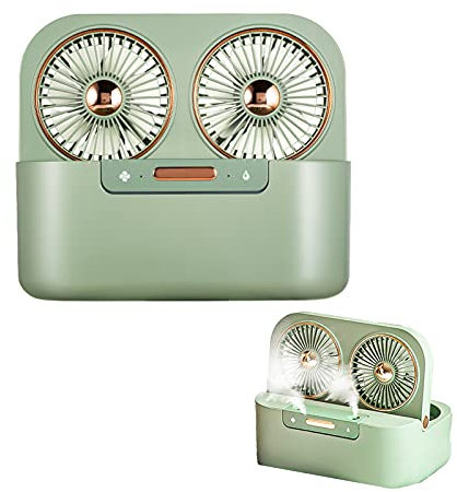 KS TOOLS HIOD Ventilatore Portatile Doppio Spray Umidificatore USB Ricaricabile Ventilatore Raffreddamento Ventilatore Silenzioso da Esterno Ventilatore da Scrivania Mini Nebulizzatore d'Acqua,Green