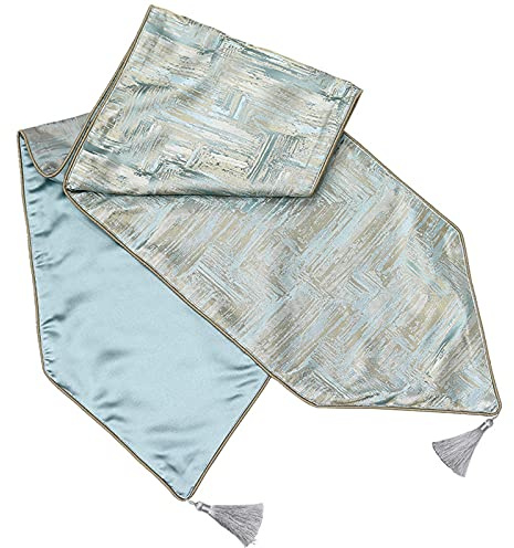 Chemin de table RENRUIRUI Art Moderne Bleu Jacquard Satin Salle À Manger avec Gland Réception De Mariage Décoration De Fête De Vacances (Size : 30 * 220cm)
