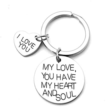 BCughia Schlüsselanhänger, Schlüsselanhänger Paar Liebe Rostfreier Stahl 25X25Mm Schlüsselanhänge mit Gravur My Love You Are My Heart and Soul