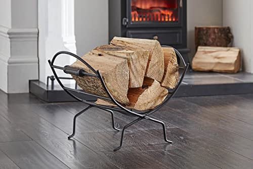 Monal Heavy Duty Fireside Wood Store Indoors Outdoors Fire Place Log Grate Cradle Rack with Handles Storage Stand Holder Cast Iron (Black Folding - LOG03)