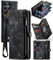 UFinetech für Samsung S22 Ultra Hülle, Stoßfest Kartenfach Tasche Galaxy S22 Ultra 5G Handyhülle, Flip Magnetisch 2-in-1 Reißverschluss Leder Wallet TPU Kratzfest Luxus Schutzhülle Case, Schwarz