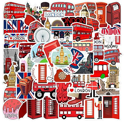 通用 Stickers London Red Buses 50 PCS Stickers Pack Laptop Sticker Wardrobe Car Skateboard Motorcycle Bicycle Mobile Phone Luggage Guitar DIY Decal for Teens