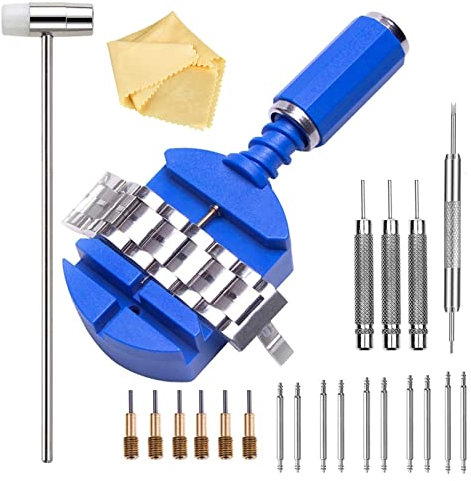 lenpestia Uhrenarmband Werkzeug Uhrenband Kürzen Reparatur Set Uhr Stiftausdrücker mit 6 Stück Ersatzstiften 3 Stück Stiftstanzen 1 Stück Kopfhammer 1 Stück Federstegwerkzeug mit 5 Paar Gurtstiften
