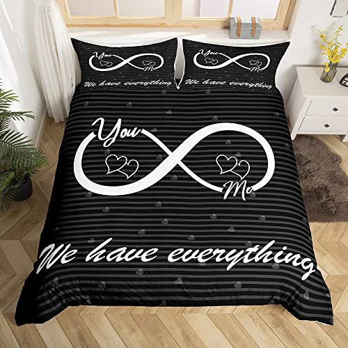 Loussiesd You and Me Trösterbezug mit lustigen Zitaten, Bettwäsche-Set Mr Mrs Bettbezug für Männer Frauen Paar Liebhaber Schwarz Rot Kreatives Valentinstagsgeschenk Mikrofaser Tagesdecke Bezug