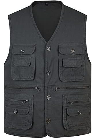 Oralidera Anglerweste Arbeitsweste Herren Sommer Outdoorweste mit Taschen Funktionsweste Ärmellos Wanderweste Jagdwesten mit Druckknopf, Dunkelgrün, S