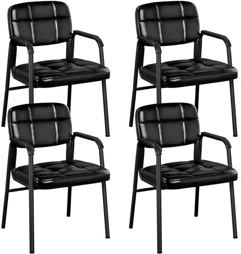 Yaheetech Chaises de Visiteur Fauteuil Salon Fauteuil d'accueil Visiteur Siège Rembourré en Smilicuir pour Bureau/Salle d'Attente/Cuisine Noir Lot de 4