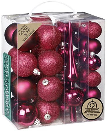 Inge-glas Weihnachtskugeln Kunststoff 4cm - 6cm 39er Set mit Christbaumspitze Christbaumkugeln Berry Kiss, Rosa