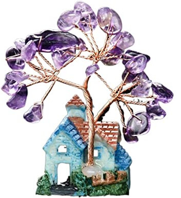 TOMYEUS Money Tree Natürliche Amethyst Baum Kristall Quarz Heilung Mineral Ornamente Baum des Lebens Dekoration Glückliches Geld Baum Feng Shui Decor Tree