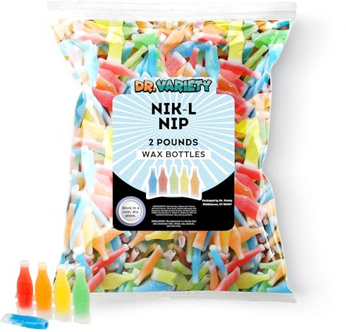 Nik-L-Nips Wax Bottles Candy Drinks, 2LB Bulk Candy - Nostalgic 90s Soda Bottle Nip Candies - By Dr. Plenty