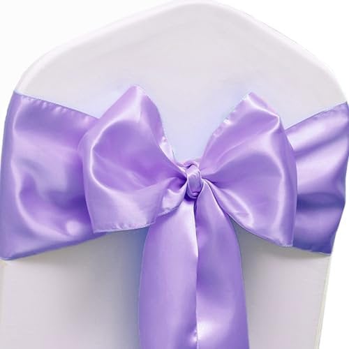 JFDYDM 50 Pack Satin Lavender Chair Sashes for Wedding Birthday Graduation Baby Shower Party Hotel Meeting Decorations, Lavender Chair Bows for Banquet Chairs Folding Chairs Decor