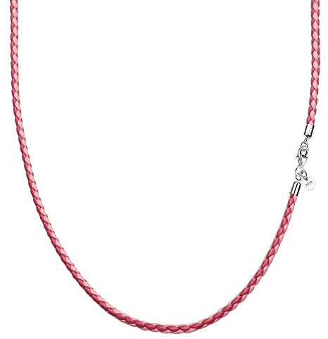 Viwind Echt leder Halskette 2.9mm breit geflochten Lederkette Lederband 45-65cm wählbar 925 Sterling Silber Vers chluss Damen Herren für DIY Anhänger braun schwarz rosa (50cm, Rot-Rosa)