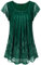 Vafoly Damen Kurzarm Tuniken Leichte Sommerblusen Damen Elegant Festlich Blumen Falten Tunika mit Ruschenarmeln Rundhals Doppellagig Plissee Front Schichten Shirt für Frauen Tunika Multicolor Grün M