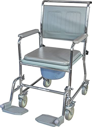 Aidapt Wheeled Commode,Mobile,4 Braked Castors,7.5Litre Potty,Removable Armrests,Wheel Over Standard WC,Bedroom,Bathroom,Padded Seat&Backrest,Swing Away Footrests,Pram Handle,Elderly,Disabled,Mobility