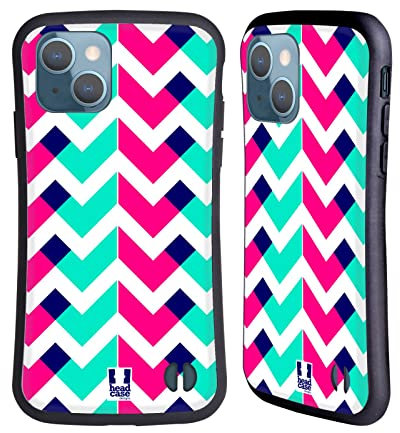 Head Case Designs Rosa E Celeste Neon Zigzag Cover Ibrida Compatibile con Apple iPhone 13