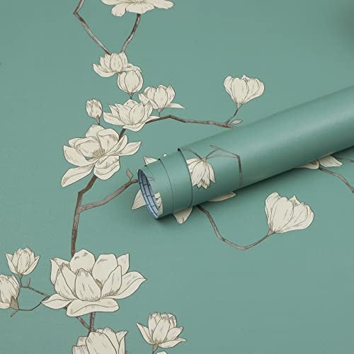 Fiula Peel and Stick Wallpaper 44CMx3M Self Adhesive Wallpaper Green Beige Sticky Back Plastic Contact Paper Vinyl Removable for Living Room Bedroom Furniture Decor Renter Friendly Floral Wallpaper