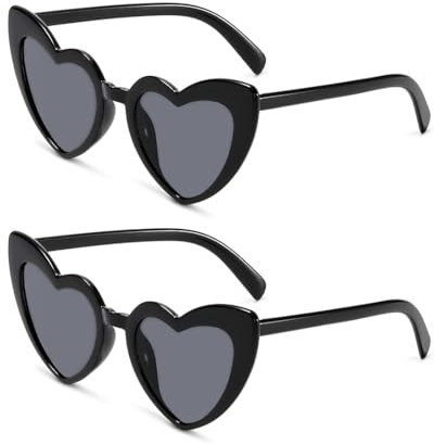 Meleager Retro Herz Sonnenbrille, Herzförmige Sonnenbrille Schwarz, 2 Stück Sonnenbrillen Set Party, Vintage Herzform Brille, Hippie Brille Herz 90er, für Party, Hochzeit, Karneval, Halloween