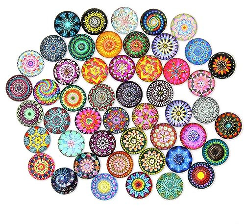 XPEX 50 Pezzi Cabochons Di Vetro Mosaico,Cabochon In Vetro Stampato,Piastrelle A Cupola Di Vetro Metà Rotonda,Mosaico Fai Da Te Pietre,Colori Misti,Per Gemelli,Bracciali, Collane, Anelli(12 Mm)
