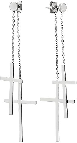 Damen Edelstahl Lange Kette Doppel Kreuz Ohrringe, Einzigartige
