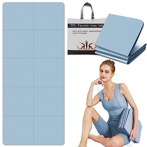 LeapBeast Reiseyogamatte Faltbar, 183 * 61CM Yogamatte Rutschfest inkl Tasche, Sportmatte Fitness Pilates Sport Gymnastikmatte Rutschfest (Blau, 6MM)