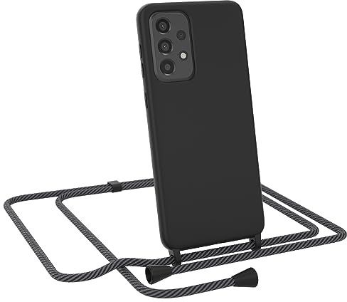 EAZY CASE - Premium Silikon Handykette - kompatibel mit Samsung Galaxy A33 5G Handyhülle Silikon mit Kette und Kameraschutz, weich TPU Hülle in Schwarz mit Kordel Anthrazit Clips Black