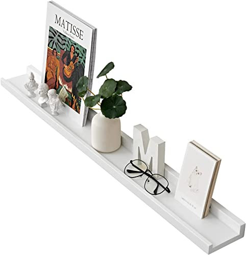 Gieanoo Wandregal Weiß,60cm Bilderleiste Eichenholz regalbrett Wandmontierte schwebende Regale Hängeregal für Schlafzimmer, Küche, Badezimmer, Wohnzimmer