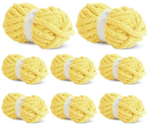 BALAPET Chunky Chenille Yarn for Crocheting & Knitting, 8 oz/27 yds Each Skein, Soft Fluffy Velvet Plush Yarn, Bright Yellow