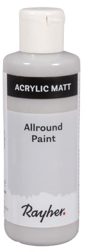 Rayher Allround Paint Acrylfarbe, hellgrau, matt, Flasche 80 ml, hochpigmentierte, cremige Allzweckfarbe, gute Deckkraft, farbintensiv, wasserfest, speichel- und schweißecht, 35077560