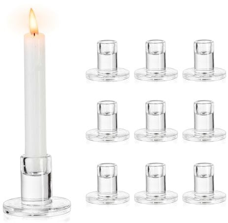 NUPTIO Bougeoir Verre Chandelier Lot de 10 Bougeoir en Verre Transparent Bougies à Réchauds en Forme de Pilier Centre de Table pour la Décoration des Dîners de Noël