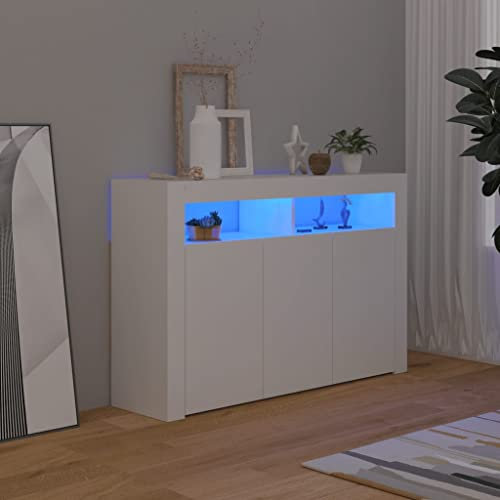CKioict Vitrinenschrank Mehrzweckschrank Sideboard Wohnzimmer Sideboard mit LED-Leuchten Weiß 115,5x30x75 cmfür Küche, Wohnzimmer, Esszimmer