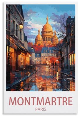 PuPLuM Montmartre Paris Vintage-Reiseposter, Querformat, 40 x 60 cm, Leinwand-Kunst-Poster für Wohnzimmer, Dekoration, Gemälde für Heimdekoration