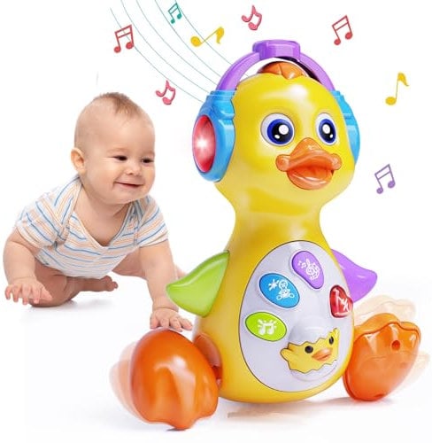 Wanonoo Ente Musik Kinderspielzeug Mädchen Junge,Baby Spielzeug mit Musik und Lichte, Krabbelspielzeug Baby,Musikspielzeug Lernspielzeug Geschenke Für Kinder