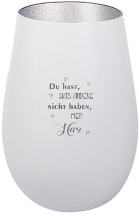 Der-Porzellan-Laden Windlicht mit Gravur Du hast was andere Nicht haben, Weiß Silber, Teelichthalter aus Glas mit Spruch, Tischdeko modern