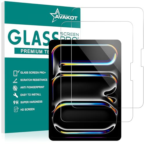 avakot - Lot de 2 protections d'écran en verre trempé pour iPad Pro 13 (M4) 2024, iPad Pro 13, dureté 9H, résistance aux rayures, anti-traces de doigts pour iPad Pro 13 2024