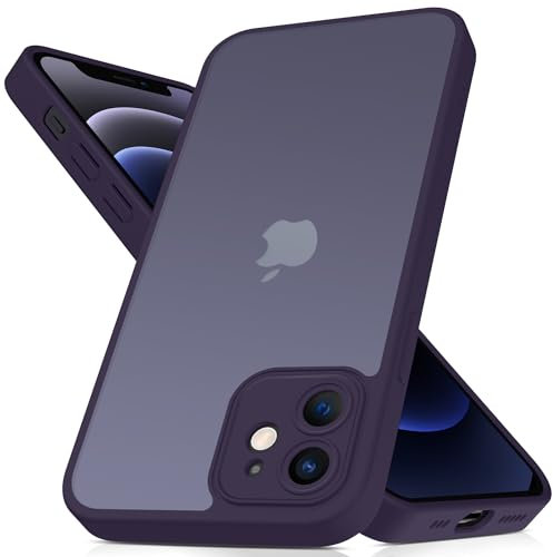Mootobo für iPhone 12 Hülle, Matte Strukturierte Slim Translucent Handyhülle Militärischer Fallschutz für Mobiltelefone - Robuste Langlebig Stoßfeste Schützende Bumper Hülle(Dunkellila)