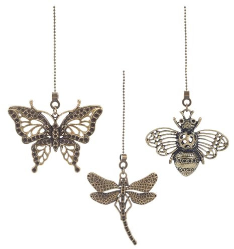 DELORIGIN 6pcs Insect Ceiling Fan Pull Chain 15 Inch Antique Fan Pull Chain Pendant Extension with Dragonfly Butterfly Bee Charm Chains Extension Ornament with Connector for Ceiling Light Fan Lamp