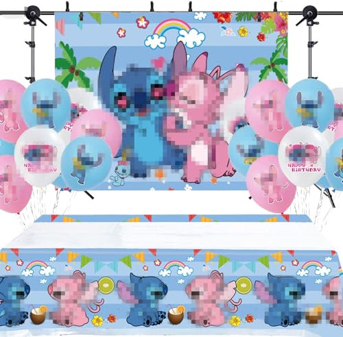20 Stück Cartoon Thema Geburtstag Deko Set, mit Themed Party Hintergrund, Tischdecke und Cartoon Luftballons, Fotohintergründe Fotografie Requisiten, für Thema Party
