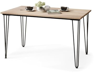 All4All Esstisch Hugo - Tisch mit Hairpin Legs - Küchentisch - Esszimmertisch - Industriell - Tisch mit Metallbeinen - Schreibtisch Loft - Hairpin-Beine - 120x70cm - Sonoma Eiche - 07