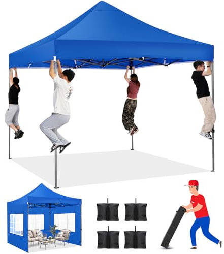 TOOLUCK Faltpavillon Pavillon 3x3 Wasserdicht Stabil Winterfest 2.0, Outdoor Faltbar Gartenpavillon UV Schutz 50+ 3 Höhenverstellbar, Partyzelt mit 4 Seitenteilen und 4 Sandsack, Blau