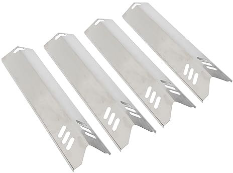 HELEVIA 4 Stück Verstellbare Grill-Wärmeplatten, Edelstahl-Ofenbrennerabdeckungen, BBQ-Gasgrill-Deflektorplatten, Wärmezelt