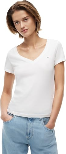 Tommy Jeans Damen Tjw Slim V-Neck Tee Dw0dw20458 S/S T-Shirt, White (Ecru), XL EU