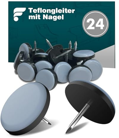 shinfly Set di Pattini in Teflon per Mobili con Chiodi - 24 pezzi Ø 22 mm, Feltrini per Sedie Rotondi in Teflon, per Mobili Pesanti e per Offrire la Migliore Protezione per Mobili e Pavimenti